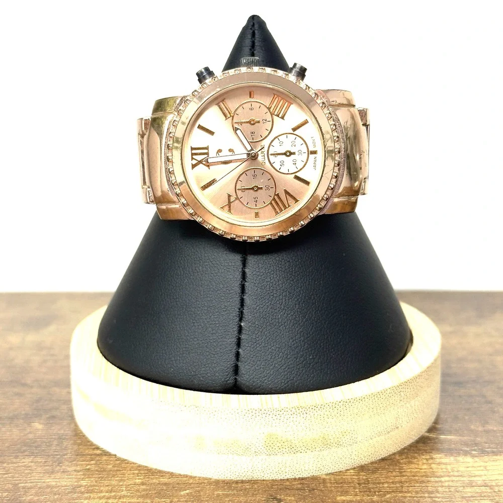 Charming Charlie Rose Gold Tone Dial Round Case Brushed Style Stainless Watch